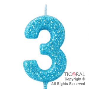 VELA NUMERAL CHICO 5.5 CM CON GIBRE CELESTE NUMERO 3 x 1